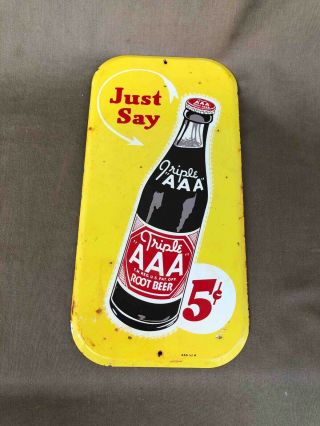 Just Say Triple Aaa Root Beer Painted Tin Advertising Door Push Plate Sign