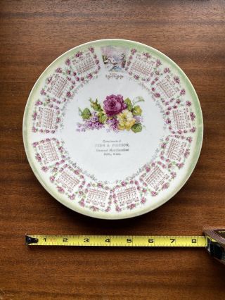 Vintage 1909 Calendar Plate Pope Gosser China Ferm & Pierson Joel,  Wisc