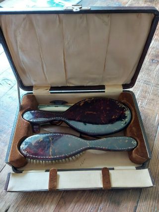 Large Vintage Manicure Set With Mirror And Brush
