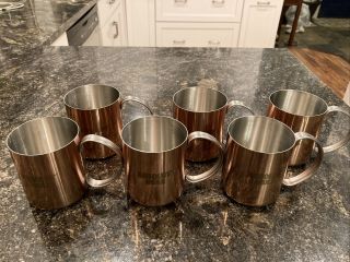 6 Absolut Mule Moscow Mule Vodka Copper Stainless Steel Mugs Cups 3