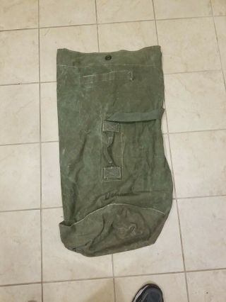 Vintage Us Military Green Duffel Bag W/strap Top Loading