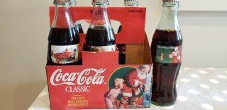 1995 Coca Cola Bottling 6 Pack Christmas 8 Oz Glass Bottle Coke Rare Full