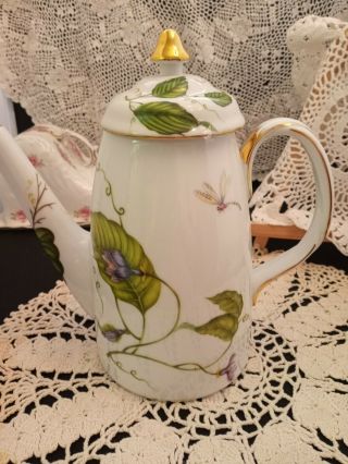 I.  Godinger & Co.  Porcelain Teapot Coffee Pot Lady Bug Dragon Fly Gold Trim 9”