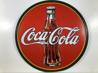 Round Coca - Cola Coca Cola Sign Plate Tray Advertisement Red Metal Bottle Drink