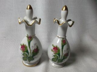 (2) Vintage Porcelain Perfume Bottles W/stoppers - Roses