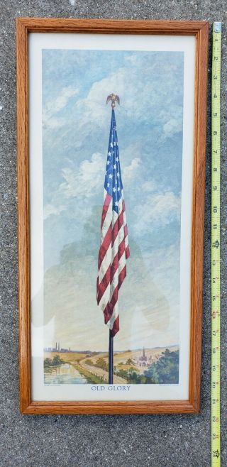 1942 Old Glory Us Flag Print By H.  S.  Roberts Usa America 22 " X 12 " Framed