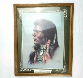 Bill Hampton Print America Native Great Spirit Framed Art Circa 1975 Wood Frame