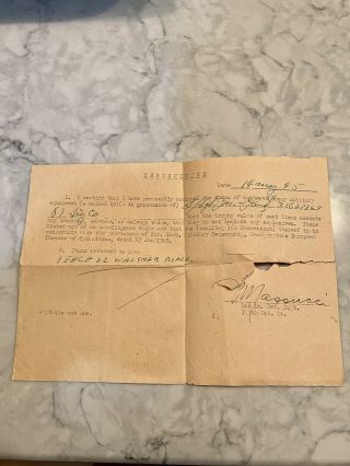 Vintage Wwii Us Army 1945,  Captured Enemy Equipment Rifle Certificate