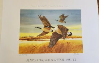 Alabama Waterfowl 1981 Geese In Flight By Jack Deloney Stamp,  Print,  And