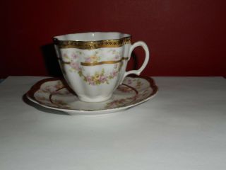 Imperial H&c Carlsbad Austria Tea Cup Fine Porcelain Fluted Gold Black Moriage