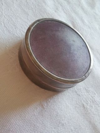 Sterling Silver Vintage J.  W.  T Trinket Box Purple Enamel Lid With Mirror Inside