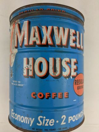 Vintage Maxwell House Keywind Coffee Tin Can 2 Pound Lid Empty