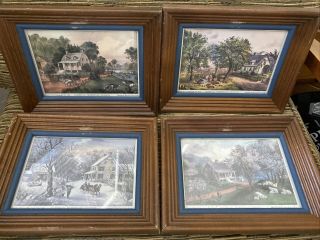 Currier & Ives 5 X 7 Lithographs Set Four Seasons American Homestead Framed