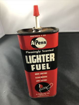 Vintage A Penn Lighter Fluid Handy Oiler Tin Can