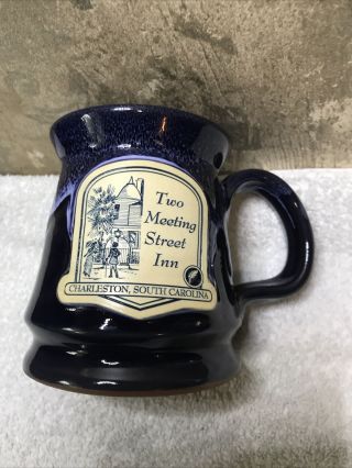 Two Meeting Street Inn Hand Thrown Pottery Dark Blue Drip Coffee Mug Charleston