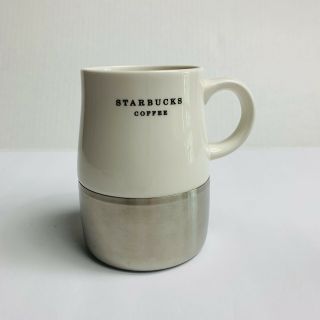 Starbucks Coffee Mug With Stainless Bottom 14oz 2004 White Ceramic Metal Cup Tea