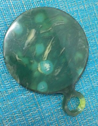 Vintage " Zel - Usa " Small Green Plastic Hand Held Mirror 1960 