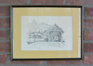 Middle Bridge Woodstock,  Vermont; Clark M.  Goff Framed Print Signed Dated 1972
