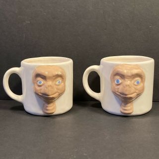 Set Of Two Vintage E.  T.  Coffee Mugs Ceramic Crackle Glaze Small Handcrafted Cups