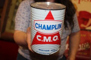 Vintage Champlin C.  M.  O.  Motor Oil 1 Quart Metal Can Sign