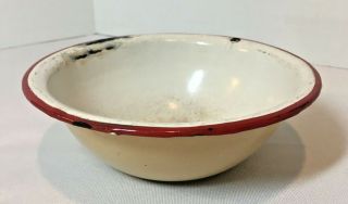 Vintage Enamel Ware Small Bowl Red And White - Farm House Décor