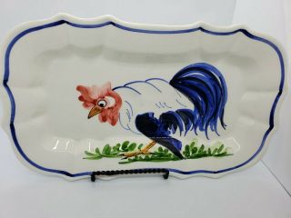 Vtg Zanolli Rooster Hand Painted Italian Ceramic Platter Dish 12 1/4 " L 6 5/8w "
