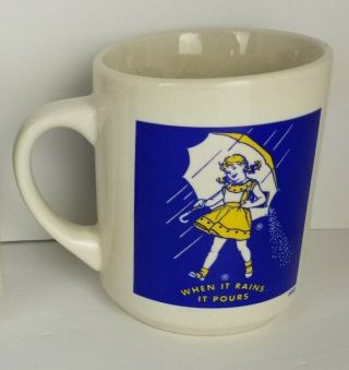 Vintage Morton Salt Girl When It Rains It Pours 1956 Advertising Logo Cup Mug