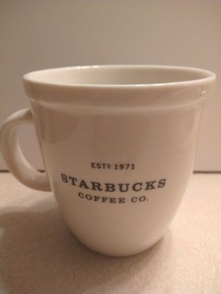 Starbucks Coffee Co Barista Abbey Est 1971 Mug Cup White Black Print 2001