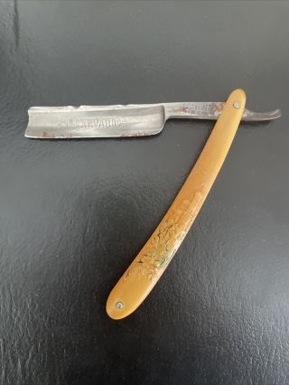 Antique E.  F.  Walters & Co.  Ornate Scales Etched - Germany Straight Razor Harvard