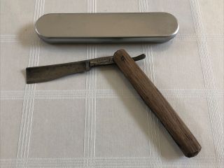 Vintage Antique Wooden Handle Straight Razor L.  H.  & Co Special Germany With Case