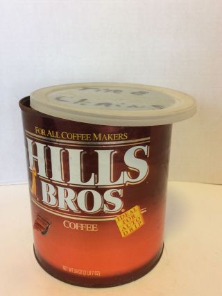 Vintage Hills Bros.  Coffee Tin Metal 39 Oz Can W/lid Blend