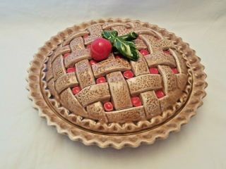Vintage Ceramic Cherry Pie 9” Baker Server Plate With Lid