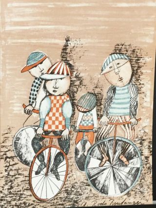 Graciela Rodo Boulanger " Cyclistes " Lithograph Signed In The Stone Art