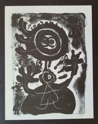 Joan Miro " Large Black Figure " Mounted Offset Lithograph Limited Ed 1972