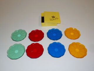 Vtg Mid Century Coasters Lucite Plastic Steeds “the Jewel Box” Yellow Box 1950s