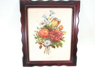 J.  L.  Prevost Botanical Flower Print Wood Framed Floral Bouquet Vintage 2