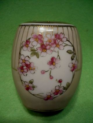 Antique Nippon Hand Painted Vanity Powder Shaker With Gold Accented Flowers.