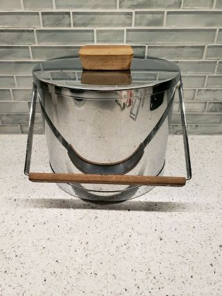 Vintage Kromex Mcm Ice Bucket Chrome And Wood