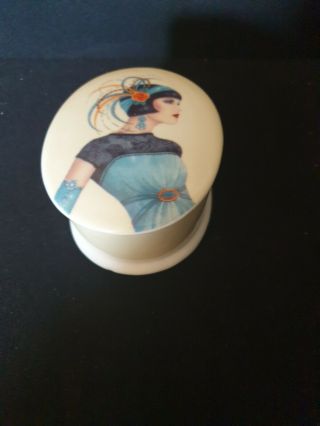 Vintage 1920s Flapper Girl Art Deco Style Porcelain Trinket Pot