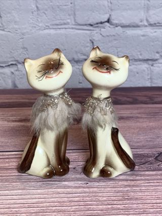 Vintage Smiling Siamese Kitty Cat Salt And Pepper Shakers Mid Century Japan