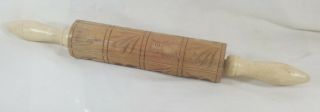 Vintage Carved Wood Rolling Pin Cookie Dough Embossed Birds Owls Robins Stamp