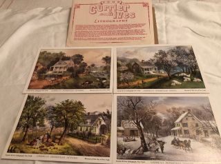 Currier And Ives 5 X 7 Lithographs 4 Print Set 4 Seasons American Homestead Ny