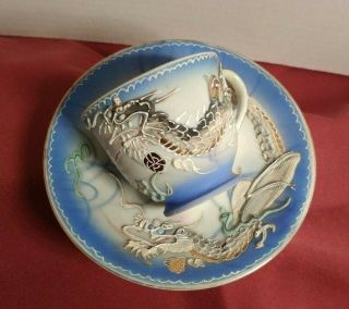 Japanese Flying Dragon Tea Cup Saucer Hand Painted Japan Demitasse Wales China