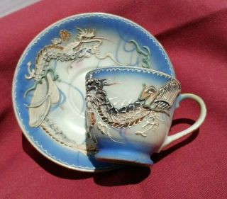 Japanese Flying Dragon Tea Cup Saucer hand painted Japan demitasse Wales China 3