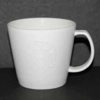Starbucks Coffee Tea Mug White Embossed Logo 2015 12 Oz Matte Ceramic