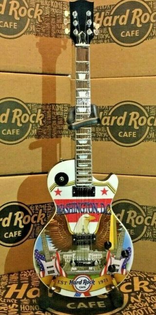 2017 Hard Rock Cafe Washington Dc 9.  5” Tall Mini City Guitar W/ Stand & Box