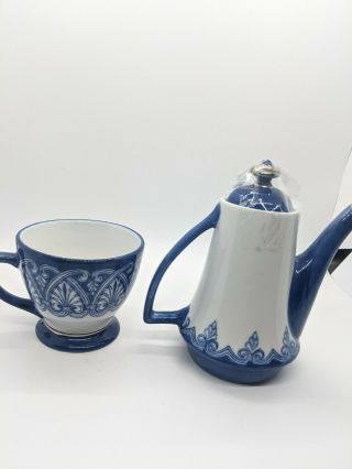 Vintage Bombay Cobalt Blue White Tile Porcelain Tea set for one 2