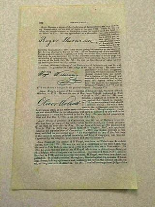 K48) Roger Sherman Wolcott Declaration Signers Connecticut 1861 Engraving