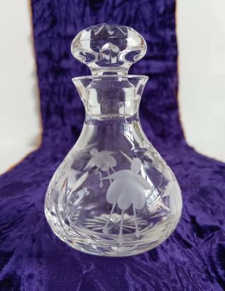 Mid Century Modern Stuart Crystal Cut Glass Perfume Scent Bottle Fuchsia Design