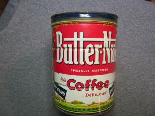Vintage Coffee Tin/butter - Nut Coffee,  Drip Grind/2 Lb.  Tin/omaha,  Nebr.  Colorful
